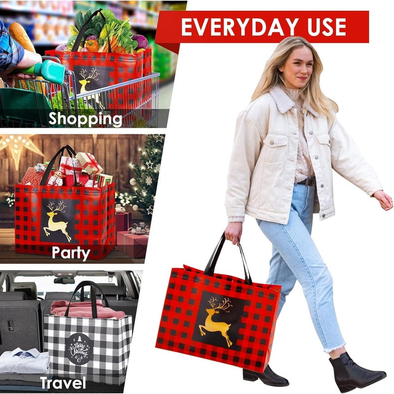 YANGTE 32 Pack Extra Large Christmas Gift Bags, Reusable Tote Bags with Handle Non-Woven Christmas Grocery Shopping Totes for Holiday Xmas, 16.9 * 12.6 * 6.8" - Image 3
